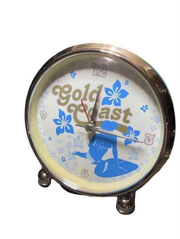 Vintage Fossil Alarm Clock Blue Gold Coast Retro Clock Surfer Girl Battery Rare Cover