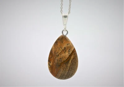 Pendente A Goccia In Pietra Jasper Naturale In Argento Sterling E Collana - Immagine 1 di 2