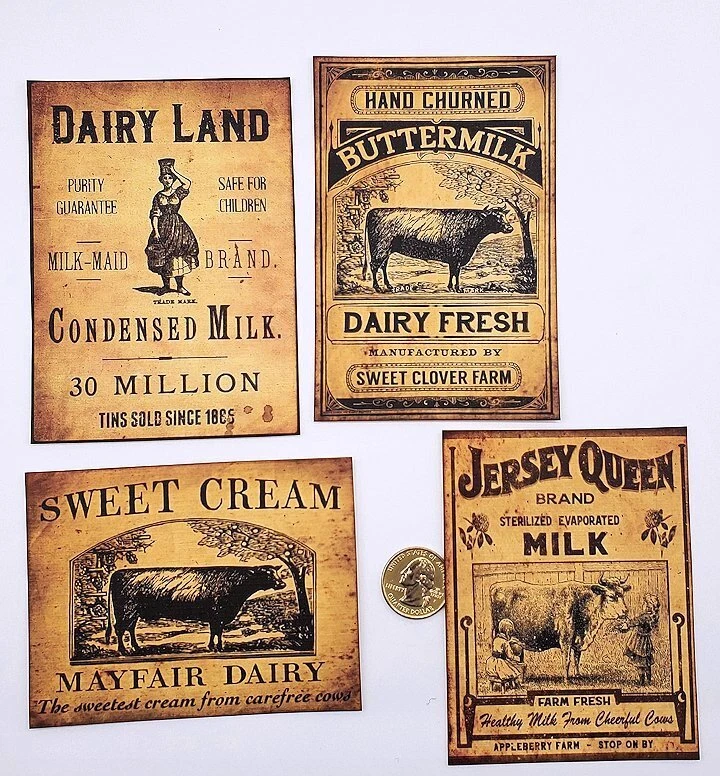 4-Primitive-Farmhouse-Country-Dairy-Pantry-Linen Cardstock-Farm-Labels-Stickers - Image 1 of 1