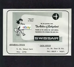 SWISSAIR 1954 MUM WANTS ME TO FLY FLY SWISSAIR FROM CAIRO EGYPT TO EUROPE AD - Picture 1 of 1