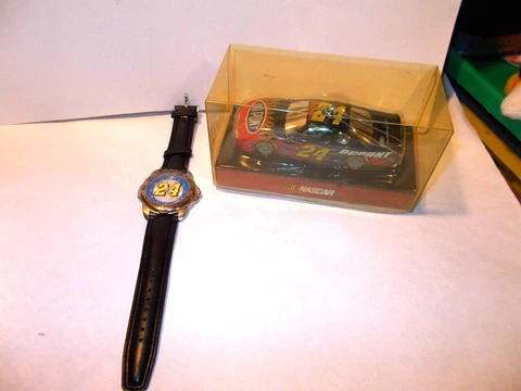 VTG. 1998 Jeff Gordon Suntime Nascar Watch genuine leather #24 + 2005 ORNAMENT Cover