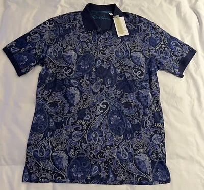Camisa Polo Robert Graham Dozer Azul Marino Estampado Paisley Talla M $128 Nueva con Etiquetas Foto 1 de 4