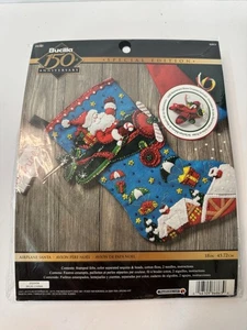 New BUCILLA FELT JEWELED AIRPLANE SANTA 18" STOCKING KIT RARE #86863 - Picture 1 of 2