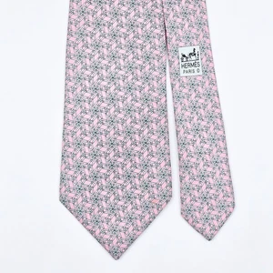 HERMES TIE 5450 FA Maillon on Pink Silk Necktie - Imagen 1 de 10
