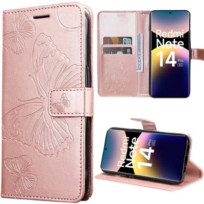 Coque pour Redmi 14C Redmi Note 14 Pro 5G Note 13 12 Effet Cuir Motif Papillon