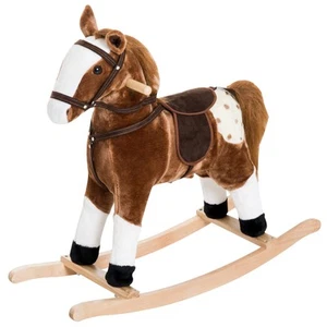 Qaba Kid Plush Rocking Horse Ride-on Baby Girl Toy Pony w/ Realistic Sound Brown - Picture 1 of 11