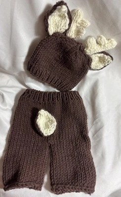 Baby Deer Photo Op Outfit Handmade Crochet Brown 2 Piece Newborn Photo Shoot - Image 1 of 4