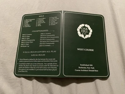 Tarjeta de puntuación de golf Oak Hill Country Club West Course diseño Donald Ross Foto 1 de 2