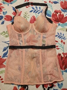 Damen Victoria's Secret Pink Spitze Bustier 34B mit schwarzen Akzenten - Bild 1 von 7