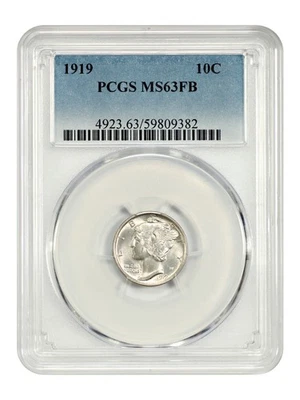Moneda de diez centavos Mercury 1919 10C graduación profesional MS63FB Foto 1 de 4
