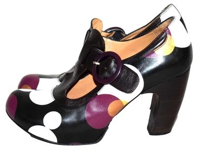 Zapatos John Fluevog ARBUS Lunares Correa en T Cuero Hebilla Tacones Zapatos Talla 7.5 M Foto 1 de 4