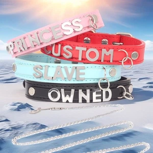 Collar con letras de propietario correa de metal cadena gargantilla personalizada regalo BDSM collar hágalo usted mismo - Imagen 1 de 25