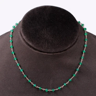 Collana di perle di onice verde in argento sterling 925 gioielli regali per... - Immagine 1 di 4