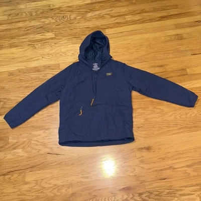 L.L.BEAN Gorp Cozy Blue Quilted Hooded Quarter zip Pullover Jacket Medium Men M - Image 1 of 4
