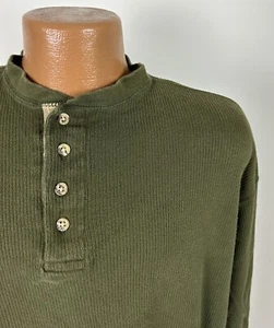 Vintage 90s Catalina Ribbed Henley Men L Stretch Olive Long Sleeve Heavy Cotton - Picture 1 of 12