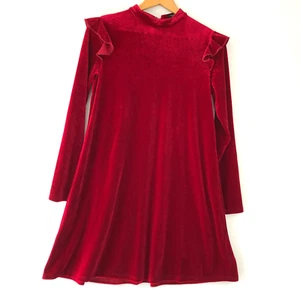 Jeuvre Womens Stretch Velvet High-Neck Ruffle Dress Goth Vamp Cherry-Red 8 - Picture 1 of 10