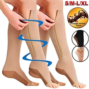 Zipper Compression Socks 1-3 Pairs Calf Knee High Stockings Open Toe for Runing - Picture 1 of 13