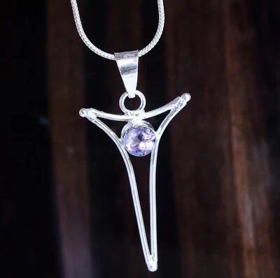 Faceted Purple Amethyst Gemstone Jewelry Cross 925 Sterling Silver Man's Pendant - Image 1 of 4