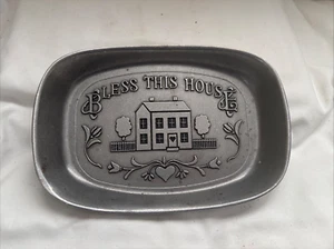 Wilton Armetale Bless This House Pewter Metal Serving Tray Dish Plate USA 9.25" - Picture 1 of 5