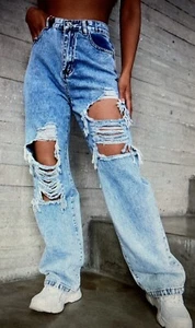 Damen Shein Icon High Waist Ripped Jeans M (6) Neu ohne Etikett - Bild 1 von 7