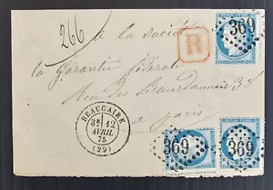 1875 France Cover ties 3 stamps cd Beaucaire-Paris - Bild 1 von 2