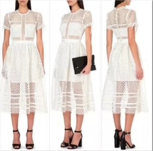 Self Portrait Dress Size AU 8 US 4 White Off Lace MIDI Bridal Quiet Luxury - Picture 1 of 21