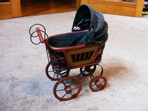 Antique Doll Carriage Buggy Canvas Canopy Photo Prop Decor Planter - Picture 1 of 11