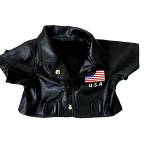 Build A Bear Harley Davidson Faux Leather Biker Jacket Freedom Eagle USA Flag - Picture 1 of 3