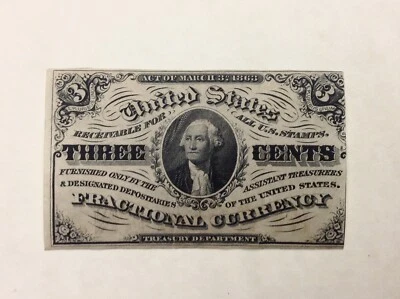 ~US FRACTIONAL CURRENCY SPECIMEN 3 CENTS -THIRD ISSUE FR 1227  SP DARK BACKROUND - Image 1 of 2