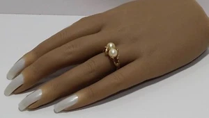 Vintage 14k Yellow Gold Double Pearl Ring Sz 6.75 - Picture 1 of 12