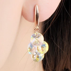 18K Gold GF / Rose Gold GF Authentic Swarovski Elements Crystal Dangle Earring - Picture 1 of 15