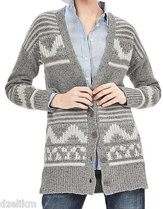 NWT Banana Republic Wool Blend Jacquard Long Cardigan Size M - Picture 1 of 12