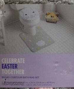 Celebrate Easter Together Bathroom Bunny Contour Bath Rug & Toilet Lid Cover Set