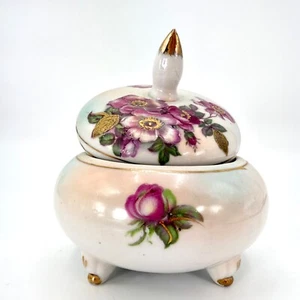Caja de baratijas con tapa redonda de cerámica pintada a mano con flores fucsia Támesis Japón 7356 - Imagen 1 de 18