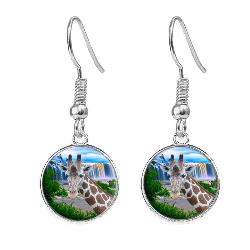 Giraffe Waterfall  Silver Plated Jewellery Drop Earrings Birthday Gift C568 - Image 1 of 1
