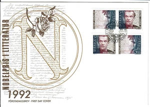 Sweden - FDC - 27 Nov 1992 - Nobel Prize - Literature - #281 - Picture 1 of 2