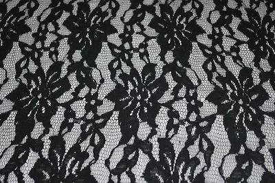 100% Cotton Lace woven fabric 58" Wide beautiful lace natural fiber soft Black - Image 1 of 4