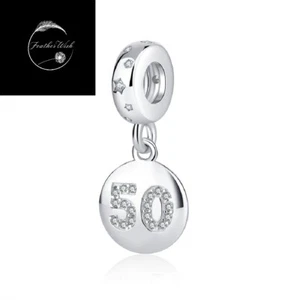 50th Birthday Celebration Dangle Charm For Bracelets Sterling Silver 925 Family - Picture 1 of 4