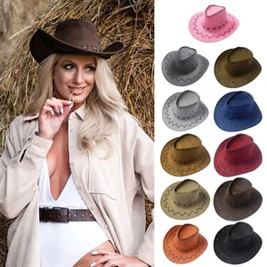 Women Men Summer Western Cowboy Hat Shapeable Wide Brim Sun Hat - Picture 1 of 57