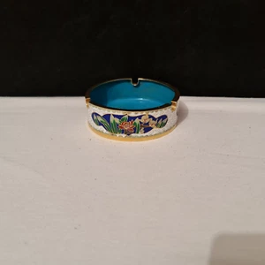Cloisonné Emaille Aschenbecher mit Blumen- und Blattdekor - Bild 1 von 8