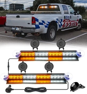 2X 16 in Aluminio Parabrisas LED Barra de Luz Estroboscópica Ventosas Blanco Ámbar - Imagen 1 de 8