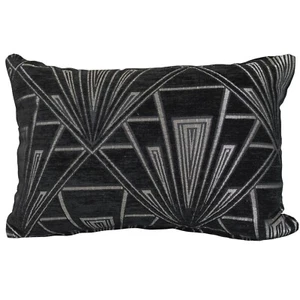 Art Deco Geometric Boudoir Rectangle Cushion. Velvet Chenille. Black & Silver. - Picture 1 of 1