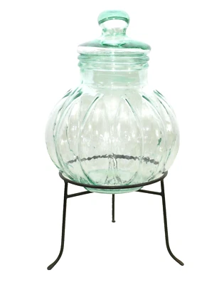 Recycled Green Glass Italian Pumpkin Shape Jar w/stand-19.25 inches tall - Image 1 of 3