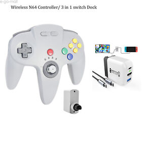 2.4G Wireless N64 Gamepad Controller w/ Rumble Pak/ Switch Steam Dock Charger