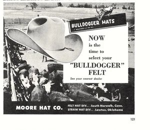 Bulldogger Western Filz Cowboy Hut Moore Hut Co South Norwalk Vintage Mag Print Werbung - Bild 1 von 1