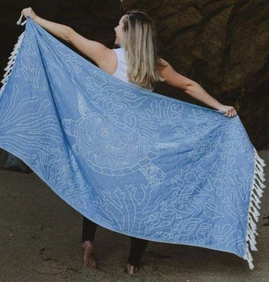 Toalla de playa turca SAND CLOUD azul tortuga marina arrecife de coral 70x37 Foto 1 de 4