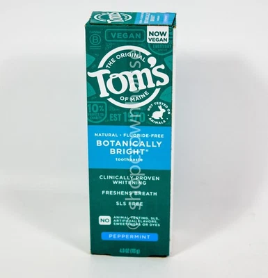 Toms of Maine Botanically BRIGHT PEPPERMINT Fluoride Free Toothpaste 4oz 01/2026 - Image 1 of 3
