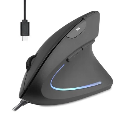 PERIMICE-513C Wired Vertical USB-C Mouse, 6 Buttons, Adjustable 1000/1600 DPI... - Image 1 of 4