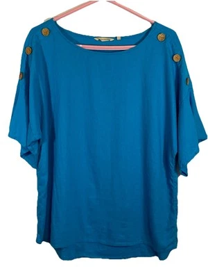 Top de mujer Soft Surroundings verde azulado mezcla de lino Lagenlook talla grande manga corta Foto 1 de 4