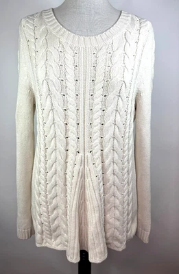 Suéter suéter con cordones tejido con cable Cabi para mujer talla M #3157 crema marfil excelente Foto 1 de 4